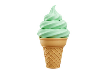 Mint ice cream cone PNG illustration isolated on transparent background Sweet dessert treat for summer