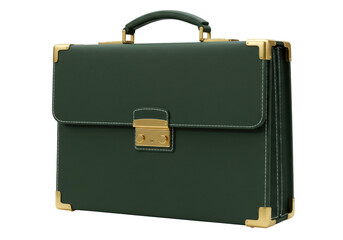 Elegant green leather briefcase isolated on transparent background PNG for professional use and business travel needs