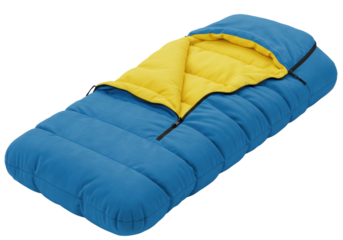 Blue and Yellow Sleeping Bag PNG Illustration isolated on Transparent Background for Camping and Outdoor Adventures