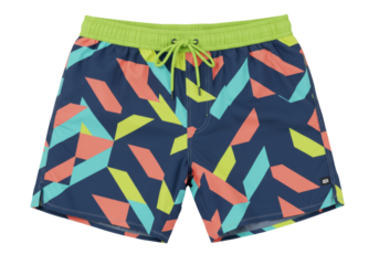 Colorful Geometric Pattern Swim Trunks Isolated on Transparent Background PNG Summer Beach Fashion Apparel