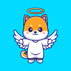 Cute Angel Shiba Inu Dog Flying Cartoon