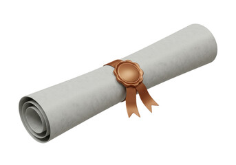 Rolled Paper Scroll PNG with Seal Isolated on Transparent Background Diploma Certificate Document Ancient Manuscript