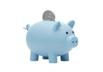 Light Blue Piggy Bank with Coin PNG Illustration isolated on Transparent Background Savings and Investment Concept