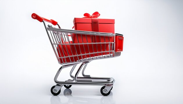 red shopping cart on a white isolated background white background