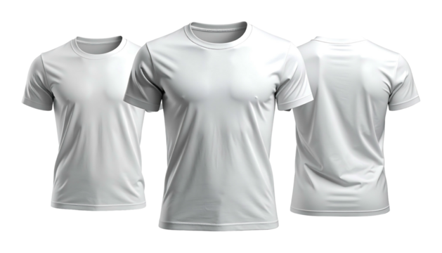 Blank white tshirt mockup front back and side view.