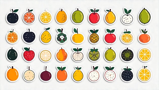 Flat lay of colorful fruit stickers