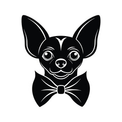 Chi Chi dog head silhouette with oversized decorative bow tie vector art illustration