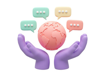 Global Communication Concept with Hands Holding Earth Isolated on Transparent Background PNG Social Media and Networking