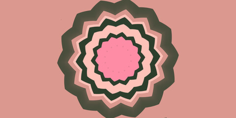 Luxurious pink and green mandala kaleidoscope flower with concentric floral symmetry design