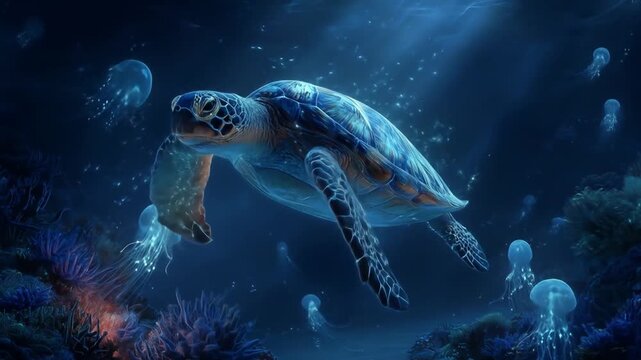Sea turtle underwater fantasy