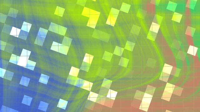 Abstracts Twirl Blink Square, Abstract animation of flowing colors with geometric shapes overlay creating a dynamic visual,  Stock royalty free video.