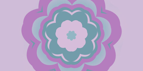Abstract symmetrical floral mandala artwork in purple and blue with layered geometric petals and soft radial balance