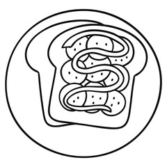 Toast with Jam and Topping Vector outline on white background