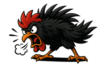 Funny sassy rave rooster png cartoon shows bold expressive bird with wild feathers and attitude perfect for lively designs