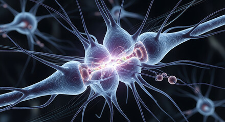 Neuronal synapse activity brain scientific illustration lab environment close-up neural communication concept