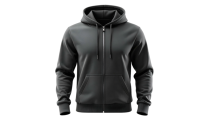Dark gray hooded zipup sweatshirt perfect for casual wear and comfort.
