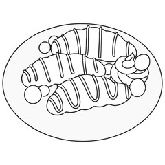 Decorated Croissants on Plate Vector outline on white background