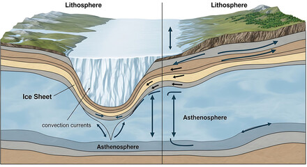 Geological dynamics of the lithosphere and asthenosphere earth educational illustration scientific environment cross-sectional view