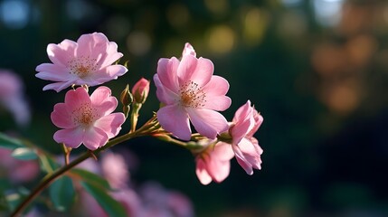 Obraz premium Close-up of soft, vibrant pink flowers with delicate petals blossoming in a lush, natural garden setting