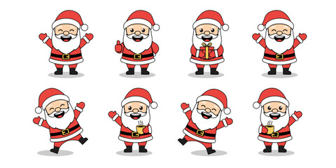 Fototapeta premium Cute Santa Claus Vector Set with Different Expressions and Poses