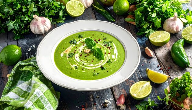 Gesunde gr&uuml;ne Suppe, mit Zutaten
