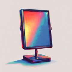 Pixel art black mirror reflecting another dimension on white background