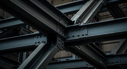 Dynamic industrial steel beams intricately connected create a strong, modern structural foundation for ambitious construction projects.