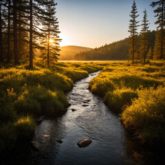 Obraz premium Photo pristine natural landscape, golden hour lighting, professional landscape photography