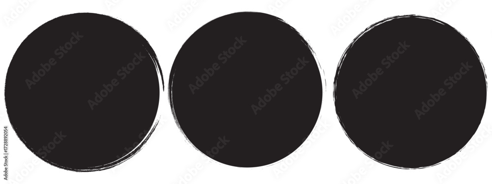Aufkleber a collection of black grunge circular shapes on a white background, featuring paintbrush style stamp