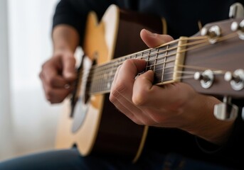 Fototapeta premium Close-up of person playing acoustic guitar
