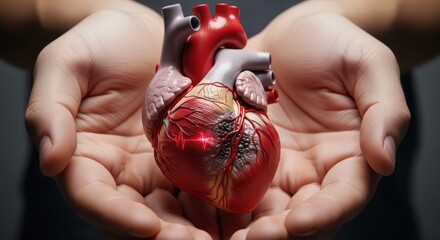 Protecting the Heart: Human Organ Held in Caring Hands, Symbolizing Cardiology, Organ Donation, Cardiovascular Health, and Medical Care