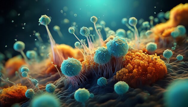 mold spores being released from a mold colony microscopic fungi allergen airborne health hazard mycotoxins contamination