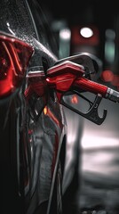 Close Up Of Red Fuel Pump In Night Gas Station