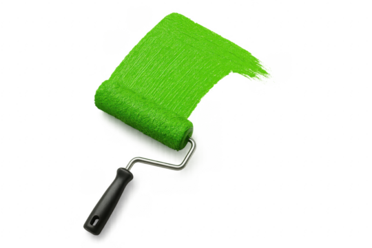 Paint roller spreading green paint leaving a stroke on transparent background - Powered by Adobe