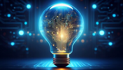 translucent bulb with complex glowing circuit display