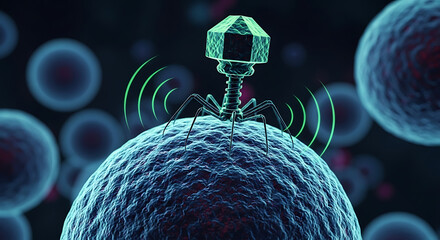 Innovative viral attack simulation digital art studio microbial environment virtual perspective science concept