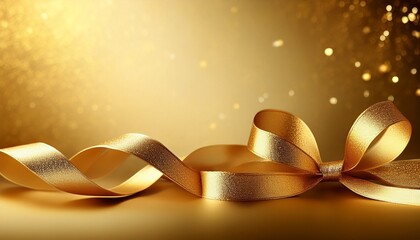 gold celebration ribbon on gold background