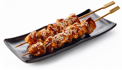 yakitori skewers grilled chicken skewers with glaze and sesame izakaya favorite isolated on white background or