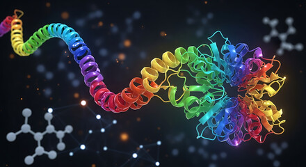 Colorful protein model visualization laboratory scientific illustration digital 3d viewpoint molecular concept