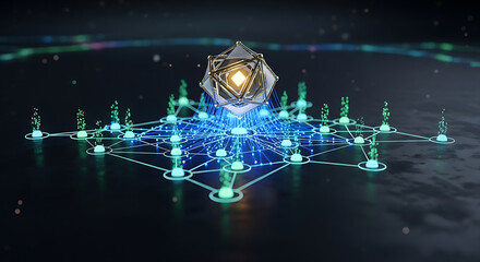 Creative ai innovation in digital networks virtual space 3d visualization futuristic environment eye-level technology impact