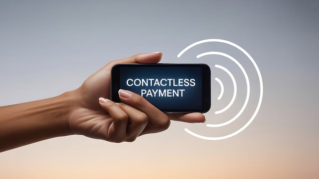 Hand Holding Smartphone with Contactless Payment Display