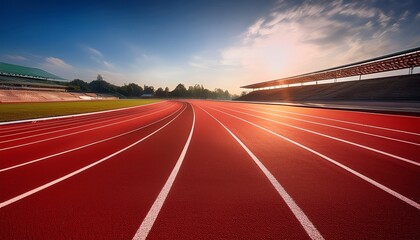 a stunning close up of a red athletic track featuring smooth curves and bright lighting