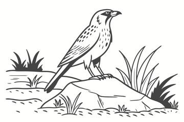 Detailed Standing Seagull Vector Illustration - Monochrome Shorebird Clipart