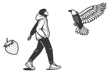 Bald Eagle Perched on Bare Tree Branch Vector Illustration - Wildlife Clipart