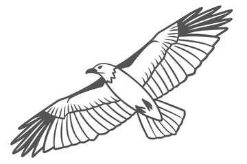 Bald Eagle Perched on Windswept Tree Vector - Monochrome Line Art Graphic