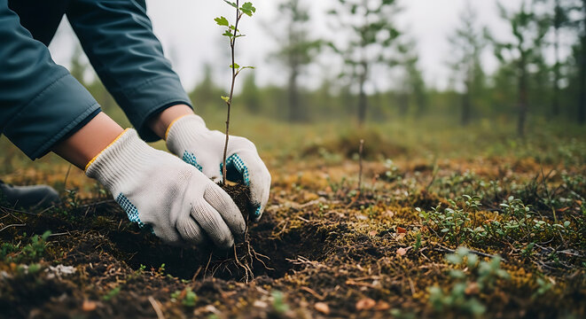 Tree planting initiative forest environmental action nature ground level sustainability awareness