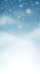Vertical snowy winter sky texture with falling snowflakes gentle blue background