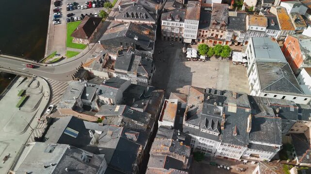  Aerial of Historic Viveiro Town and Mercy Bridge, Lugo, Galicia, Spain