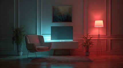 Modern Digital Workspace with Solitary Desk and Neon Lighting