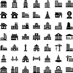 Naklejka premium Collection of diverse building and architectural icons